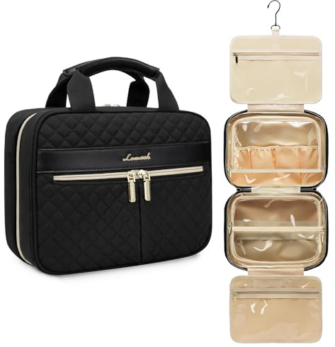 LOVEVOOK Kulturtasche Damen, Kulturbeutel zum aufhängen, Reise Waschtasche Kosmetiktasche Gross, Hanging Toiletry Bag Women, Wasserdichter Travel Make up Tasche Schminktasche, Wash Bag, Schwarz