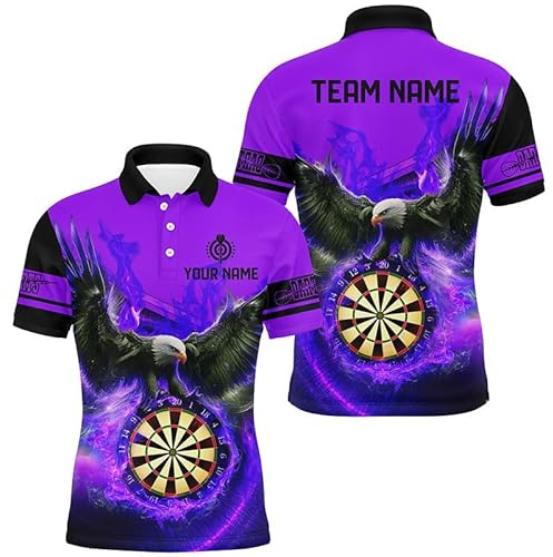 Personalisierte 3D-Adler-Dartshirt für Herren & Damen mit Feuer-Darts-Motiv | Lila T2125