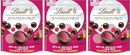 Lindt Schokolade Sensation Fruit Himbeere und Cranberry | 150 g | Dunkle Schokoladen-Kugeln mit erlesener Fruchtfüllung auf Apfelbasis | Pralinengeschenk | Schokoladengeschenk (Packung mit 3)