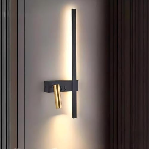 Applique murale chevet Intérieure, LED liseuse lampe murale avec interrupteur 350° Réglable 3 couleurs de lumière applique murale Noir Aluminium pour Chambre Salon salle d'étude Droite