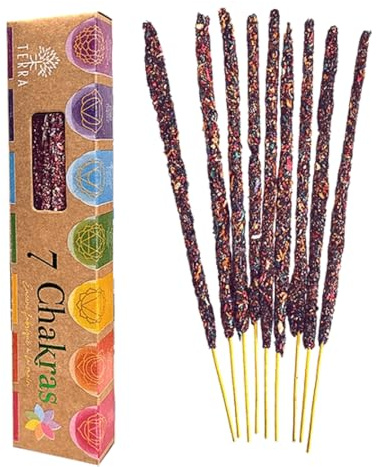 Terra - Incenso Bastoncini Naturali 7 Chakra, Lunga Durata ~75 Min, Artigianali fatti a Mano, 20gr