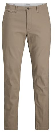Jack & Jones Chino byxor herr avslappnad passform – chinobyxor män av bomull med stretch – klassiska performance byxor herrbyxor, Mid Rise, uppvikt fåll, bekvämt ben, Beige, 34W / 34L