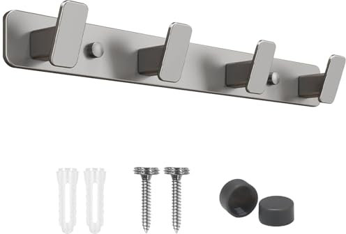 FOGAWA Perchero Pared con 4 Ganchos, Percha Pared de Aluminio, Colgador Pared para Baños,Entradas,Cocinas,Pasillos,Dormitorios,Salóns (Gris)