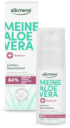 alkmene Aloe Vera Gesichtsfluid mit Hyaluron 50 ml - vegan | Aloe Vera Gel Gesicht für normale bis trockene Haut - Feuchtigkeitscreme - Gesichtscreme, Alea Vera Gel, Aloeveragel