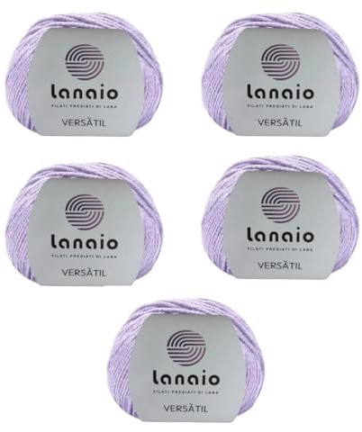 Lanaio Versàtil 5 Gomitoli (250gr) Misto Cotone Lana Merino Irrestringibile - Morbida Non Pizzica Per Mezza Stagione e Copertine Neonato - Ferri/Uncinetto 4-5mm Made in Italy (5, Lilla 14596)