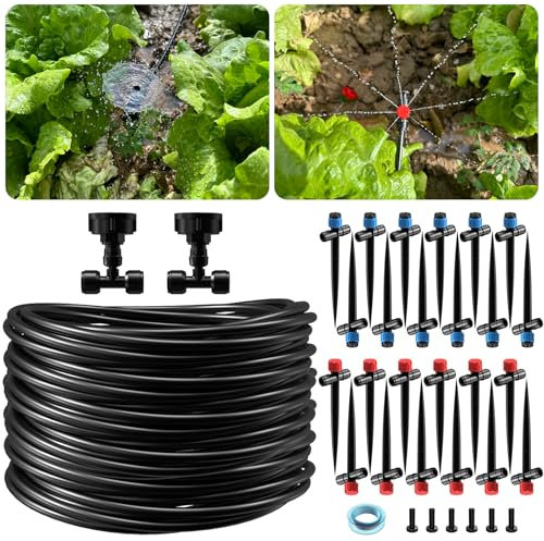 MQHUAYU Sistema de riego Jardín,36M Kit Riego con Ajustable Boquilla Aspersor Pulverizador y Gotero Automatico para Jardin Invernadero Césped Patio Terraza