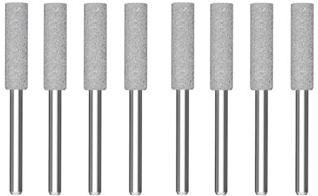 SENRISE 8 Pcs Chainsaw Sharpener Bits, Diamond Chainsaw Files Grinding Burr Set with 3mm Shank, Polishing Grinding Tool for Chain Saw Stone Jewelry Wood (Silver)