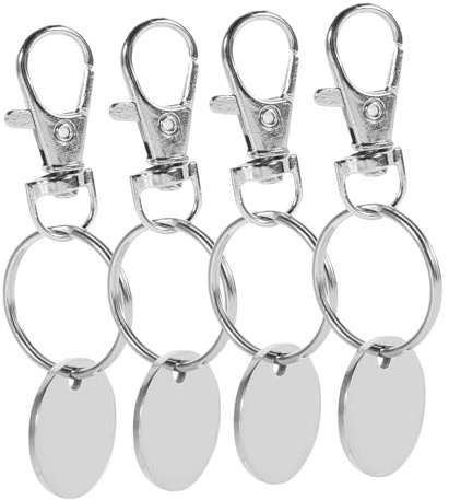 DOITOOL Portachiavi Gettoni Carrello Spesa 4 Pezzi in Lega di Zinco Argento, Design Creativo e Facile da Trasportare per Moneta Supermercato
