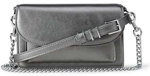 Amazon Essentials Women's Convertible Crossbody Clutch Bag with Interchangeable Straps, Gunmetal, One Size