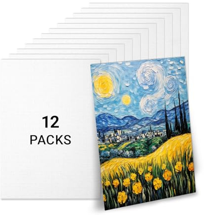 Strehknewen Lot de 12 Toiles à Peindre 26,5 x 19 cm – Pré-Étirée et Prête à l’Emploi pour Peinture Acrylique, Huile, Aquarelle – Enfants, Débutant