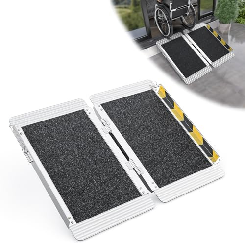 WheelX 2Feet Portable Wheelchair Ramp, 600 lbs Capacity Folding Aluminum Threshold Ramp with Anti-Slip Surface, Mobility Access Handicap Ramp for Home Steps, Doorway, Stairs, Doorways, Scooter