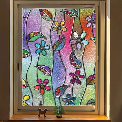 DWUENT stained glass window film, rainbow window film,windows films patterned for Bathroom, Bedroom, Door, Kids Room Decor 100 X 45 CM
