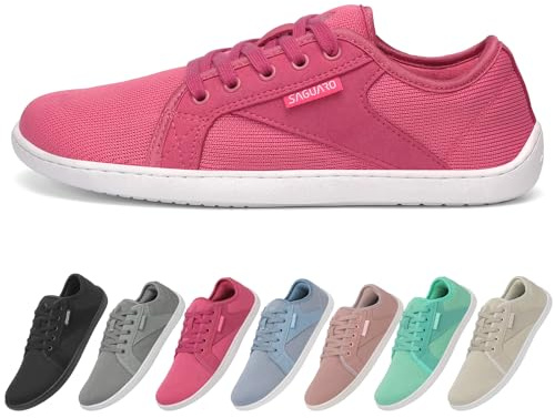 SAGUARO Unisex Knit Barfoot skor med Zero Drop Sula, Luck , Storlek 36–48, Varm rosa, 39 EU