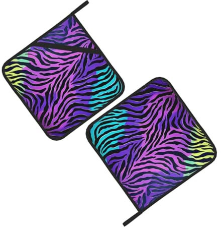 Purple Blue Green Camouflage Zebra Stripes Printed Oven Pot Holders Set of 2 Pcs Heat Resistant Kitchen Microwave Potholders for Cooking Baking Grilling