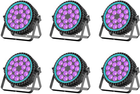 Rtktoup 6PCS RGBW Faretto Par LED, 18x10W Luce da Palco + 35 SMD RGB Luce Ausiliaria con DMX512/Auto/Strobo, Luci da Discoteca per Feste, Bar, DJ, Matrimoni, Halloween, Natale