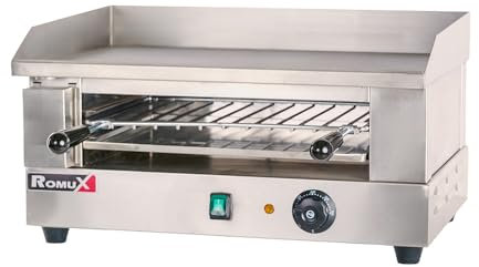 Romux® Plancha Eléctrica Industrial de Acero Inoxidable de 50 cm Sobremesa con Tostador Simple Integrado | Tostadora - Plancha Profesional - 2400 W | Fry-Top para Cocina Parrilla Profesional