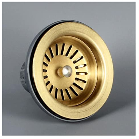 Sink drain strainer Brass Brush Gold 114 mm Kitchen Sink Drain Strainer Sink with Removable Basket and Seal Lid Kitchen