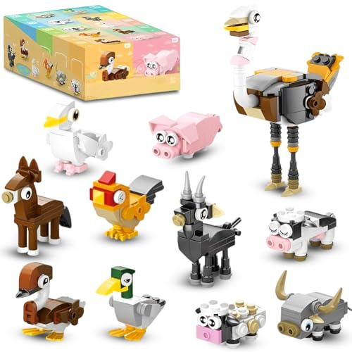 Party Bag Fillers for Kids, 10 PCS 10 in 1 Animal Building Block Toy, Animal Models for Girls & Boys 6+, Birthday, Easter, Party Favors Return Gift, Classroom Prize Favors Goodie Bags Stuffers