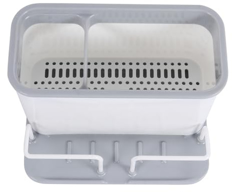 CIYODO Organisateur Ustensiles de Cuisine Gris Multifonction avec Double Compartiment et Égouttoir Rapide Porte-baguettes Amovible Facile à Nettoyer Support Pratique pour Rangement