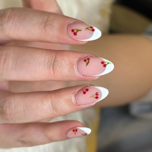 Short Almond Stick On Nails With Fruit Designs Press On Quick And Easy Application For Professional Art Acrylic Nail