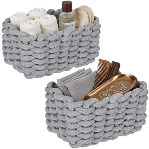 Aufbewahrungskorb aus Baumwolle,Basket,Korb Geflochten,für Toilettenpapier, Kosmetik, Spielzeug, Wohnaccessoires,19x15x12cm,Grau,2Pack