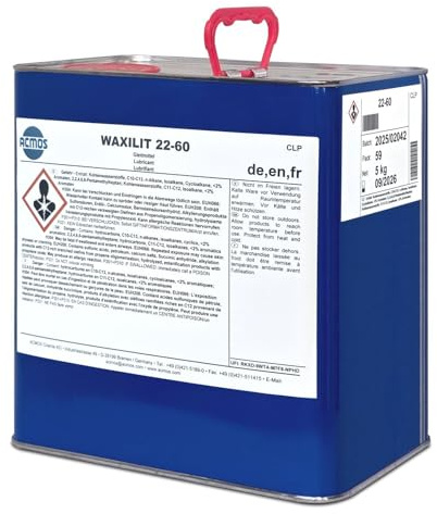 ACMOS WAXILIT 22-60 Gleitmittel 5 kg – silikonfrei, verstopfungsfrei, Korrosionsschutz – für Holzbearbeitungsmaschinen & automatische Auftragssysteme – ideal für Nass-/Frisch-/Grobholz