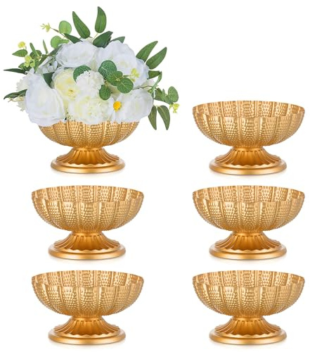 Inweder Gold Metall Blumenvase für Tischdeko: 6 Stück Vintage Klein Vase | 9,5 cm Hoch, Schalenförmiges Design, Gehämmerte Oberfläche, für Hochzeit, Party, Weihnachten, Herbst, Mittelstück Deko