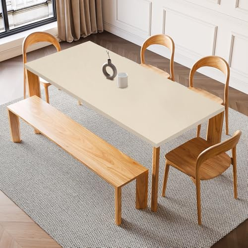 QUARKZMAN Mantel Ajustable con Borde Elástico Cubremesa Rectangular Beige | De PU Elástico Impermeable Ajustable, Para Mesa De 32 X 55 Pulgadas, Para Interiores Y Exteriores Restaurante Fiesta