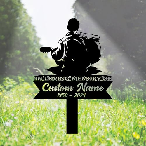 Custom Guitarist Memorial Plaque Man Playing Guitar Stake Metal Sign Personalised Artist Outdoor Memorial Plaque Garden Stake Grave Ornaments Sympathy Gift for Loss of Loved One Grave Marker