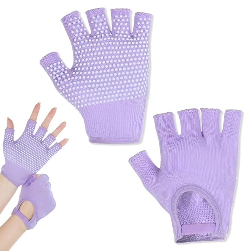 VEOIRXU 2 Piezas Guantes de Fitness Guantes de Yoga con Protección de Palma Guantes Gimnasio para Entrenamiento Cruzado Yoga Fitness Kettlebells Guantes de Entrenamiento Mujeres (Púrpura)