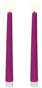Lumineo LED Kerzen mit Timerfunktion 25,5cm Kunststoff - Outdoor & Indoor - 2er Set Plastikkerzen batteriebetrieben - flackernde Flamme Effekt - Stabkerzen Lila Warmweiß
