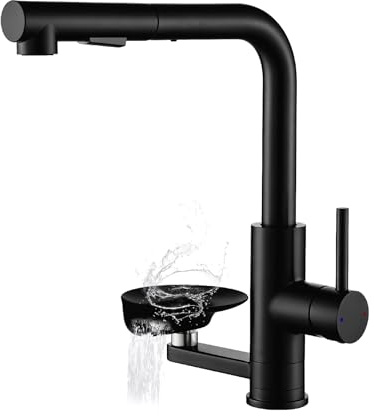 Wasserhahn Küche Schwarz Küchenarmatur Ausziehbarer mit Glasspüler | Küchenarmaturen Armatur Küche LakeBayMZC Mischbatterie Spültischarmatur Dual-Auslauf, 360°-Drehung, 304 Edelstahl für Küchen