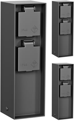 ledscom.de Columna de enchufes para jardín POKU, 3 enchufes, para Exterior, IP44, Doble, plástico, Antracita, Cuadrada, 23 cm