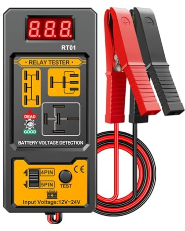 Vibsky Comprobador de relé de coche de 12 V/24 V. Pantalla LCD con retroiluminación digital, prueba relés de 4/5 pines, compatible con baterías de plomo comprobador de reles y fusibles