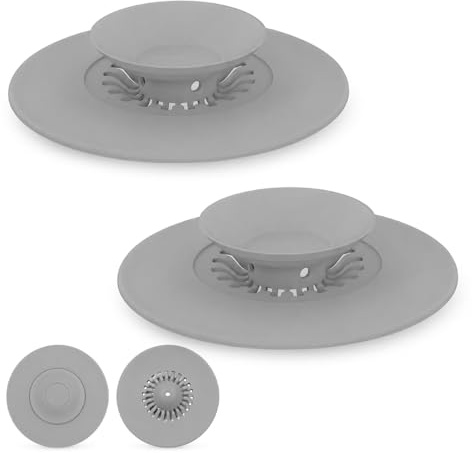 2 Pcs Silicone Drain Cover Floor Drain Seal Mat Sink Strainer Cover in Grey Washbasin Plug and Bathtub Plug with Press Universal Bath Plug Replacement for Bath, Sink, Shower Kitchen (grey)