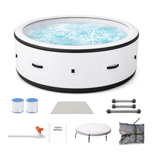 Spa Gonfiabile Esterno 4-6 Posti (206x71cm), Idromassaggio Gonflabile LED 6 Colori, 150 Getti di Bolle Massaggio, Riscaldamento Rapido 40°C, Giardino Terrazzo Cortile Oasis