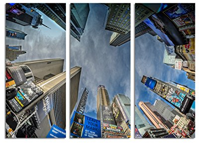 Paul Sinus Art 130x90cm – Keilrahmenbild New York Froschperspektive Hochhäuser Wolkenkratzer 3teiliges Wandbild auf Leinwand und Keilrahmen - Fotobild Kunstdruck Artprint