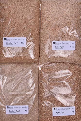 Räucherspäne Räucherchips 4 Holzarten Apfel, Erle, Kirsche, Buche Typ7 Spangröße 1-3mm f. Räucherofen und Smoker Box