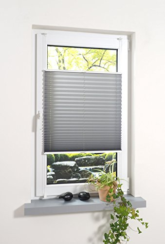 Liedeco® Plissee verspannt mit Klemmträger; 40 x 130 cm grau (BxH); lichtdurchlässig blickdicht stufenlos verstellbar; leichte Montage ohne Bohren; Klemmen am Fenster; KlemmfixPlissee als Sonnenschutz