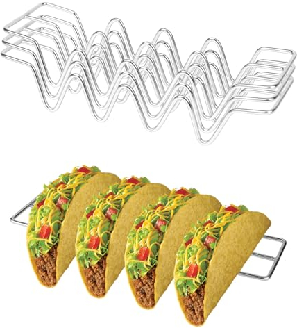 Quixotical 3 Stück Taco Halter Ständer, Taco Ständer Edelstahl, Hot Dog Halter, Wellenform Taco Halter, Taco Tray Platten Hält zu 4 Tacos, für Tacos, Sandwiches, Wurstbehältern