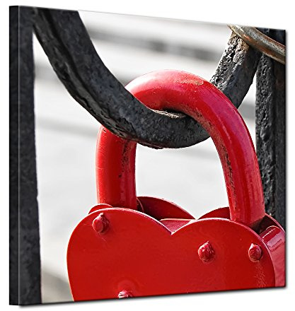 Bilderdepot24 Impression d'art - Serrure Rouge en Forme de Coeur - Image sur Toile - 60x60 cm 1 PCE - Toile Photos - Murale de Tradition - Preuve d'amour sur Un Pont