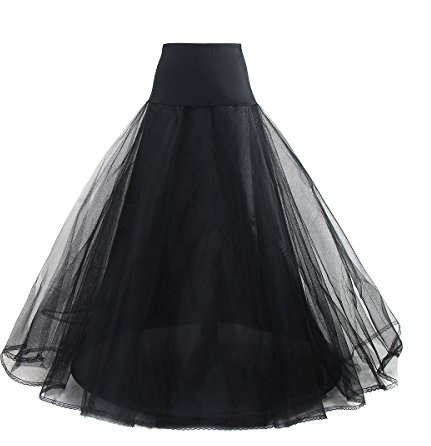 TUKA élastique Jupon de Qualité, 1 Cerceau, 2 Couches, avec Lacet, Jupon de Mariée, Design Crinoline pour Robes de Mariée Robes de soirée, Taille Unique, pour Taille 32-42, Noir, TKB0019 Black