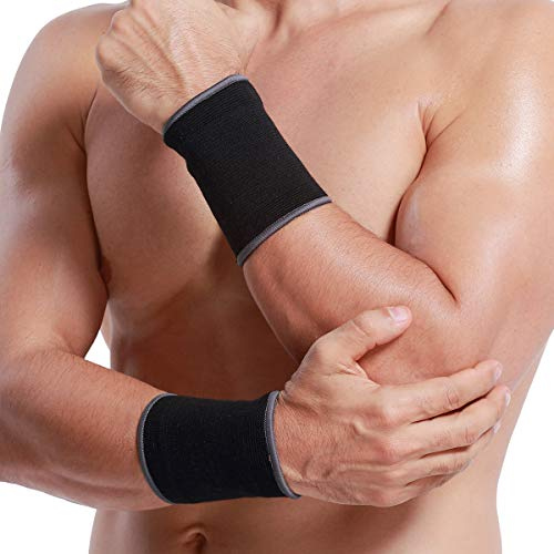 NEOtech Care Protège-poignet de marque Ultra léger, élastique et respirant - Compression moyenne - Bracelet pour tennis, golf, gym, sport (Noire, Taille M, 1 paire)