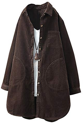 FTCayanz Femme Manteau Casual Velours côtelé Classique Chemise Ample Manches Longues Outwear Café XXL
