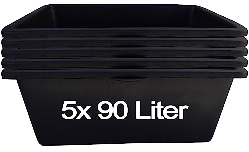 Hossi's Wholesale – 5 Stück Mörtelwanne 90 Liter für Baustelle, Haushalt, Garten, Industrie UVM. – Mörtelkübel für Mörtel, Beton, Schutt & Baustoffe – extrem Stabiler Baueimer mit verstärktem Boden