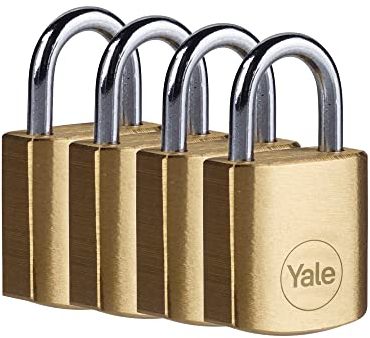 Yale - Y110B/20/111/4 Standardsicherheit 20mm Messing Vorhängeschloss, 4er Set - offener Stahlbügel - 3 Schlüssel gleichschlechter