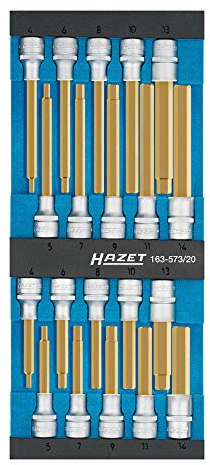 HAZET Schraubendreher-Steckschlüsselsatz 163-573-20, 20-teilig, 1-2 Zoll Vierkant hohl, Innen-Sechskant-Profil, Größen 4-14 mm, für präzise Schraubarbeiten in Werkstatt und Industrie