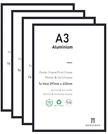 ATOBART A3-Zertifikat-Bilderrahmen, 4er-Pack schwarzer Fotorahmen mit Plexi-glass für Wandmontage-Display, 29,7x42 cm, 4er-Set