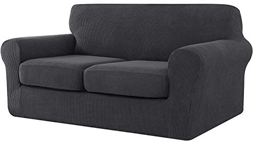 EBETA E Sofahusse Sofabezug mit 2 Separatem Sitzkissenbezug Stretch Couchbezug Elastischer Stretchhusse für Sofa (Grau, 2 Sitzer)