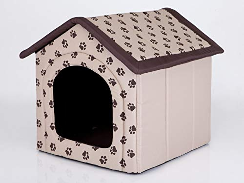 Hundehütte Hundehöhle Hundebett Hundehaus Katzenhöhle mittle L - 52x46 cm beige mit Pfoten